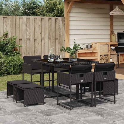 Set da Pranzo da Giardino 9 pz con Cuscini Nero in Polyrattan | homemem39