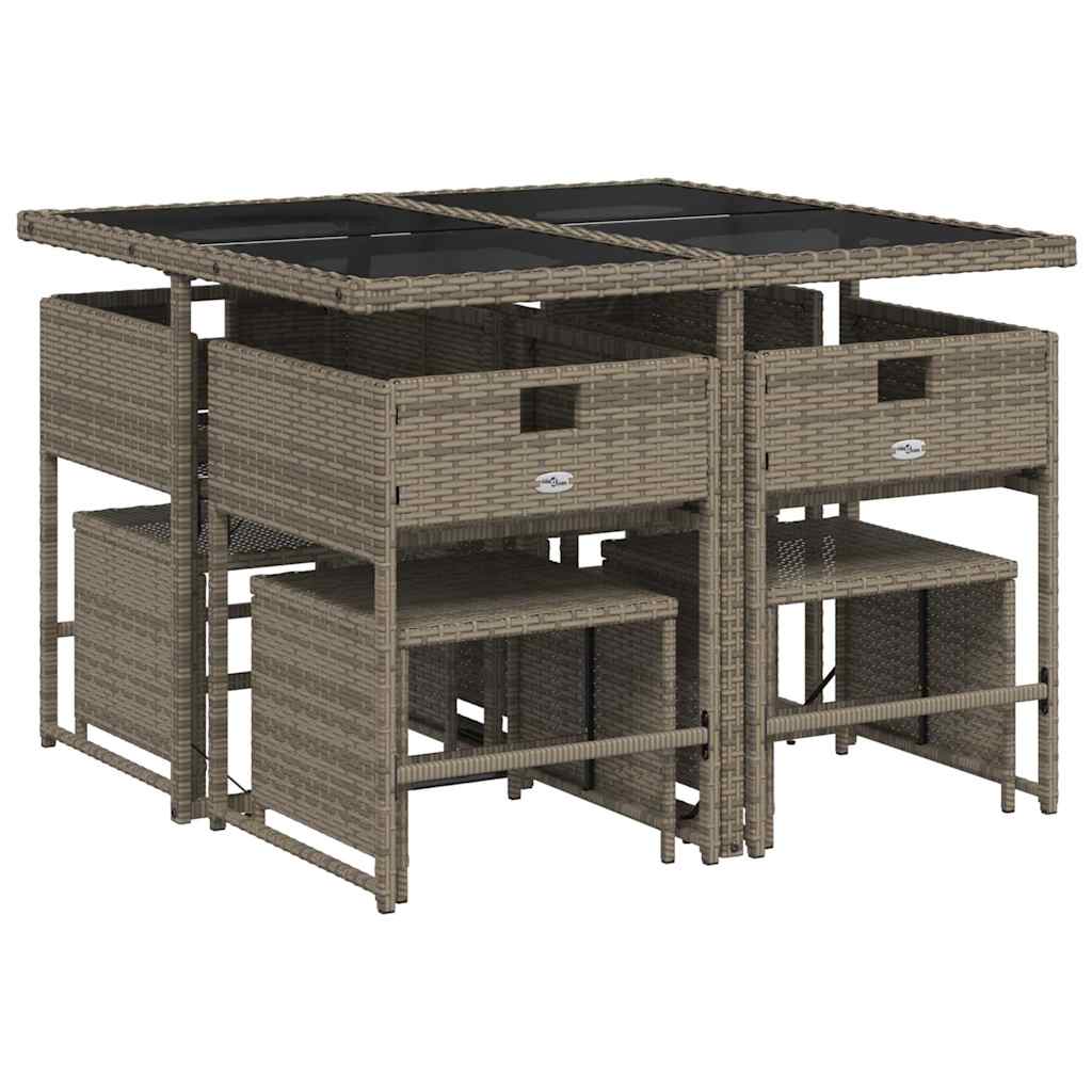 Set da Pranzo da Giardino 9 pz con Cuscini in Polyrattan Grigio | homemem39