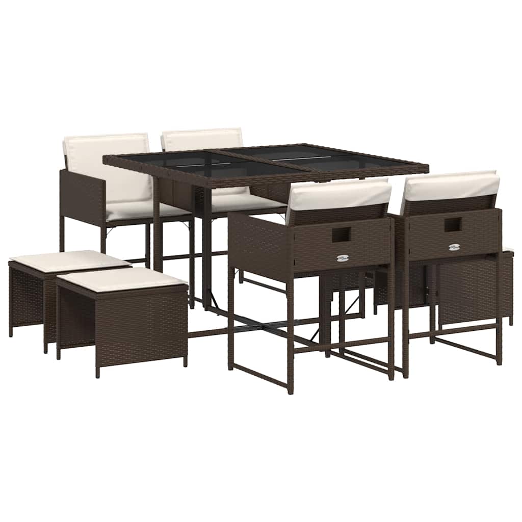 Set da Pranzo da Giardino 9pz con Cuscini Marrone in Polyrattan | homemem39