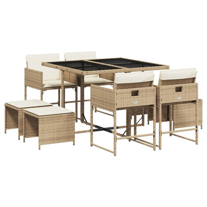 Set da Pranzo da Giardino 9 pz con Cuscini Beige in Polyrattan - homemem39