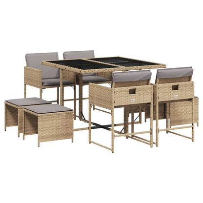 Set Pranzo da Giardino 9 pz con Cuscini Beige Misto Polyrattan - homemem39