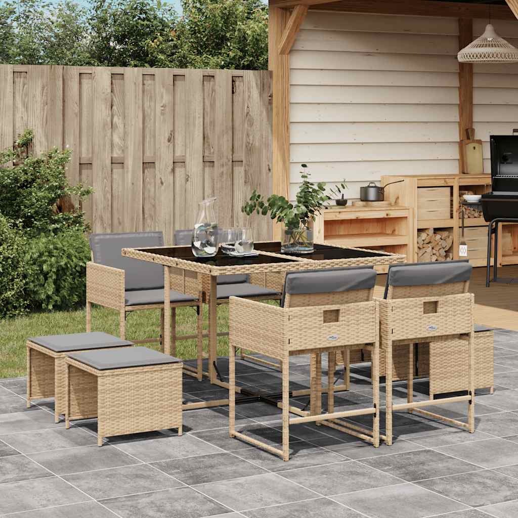 Set Pranzo da Giardino 9 pz con Cuscini Beige Misto Polyrattan | homemem39