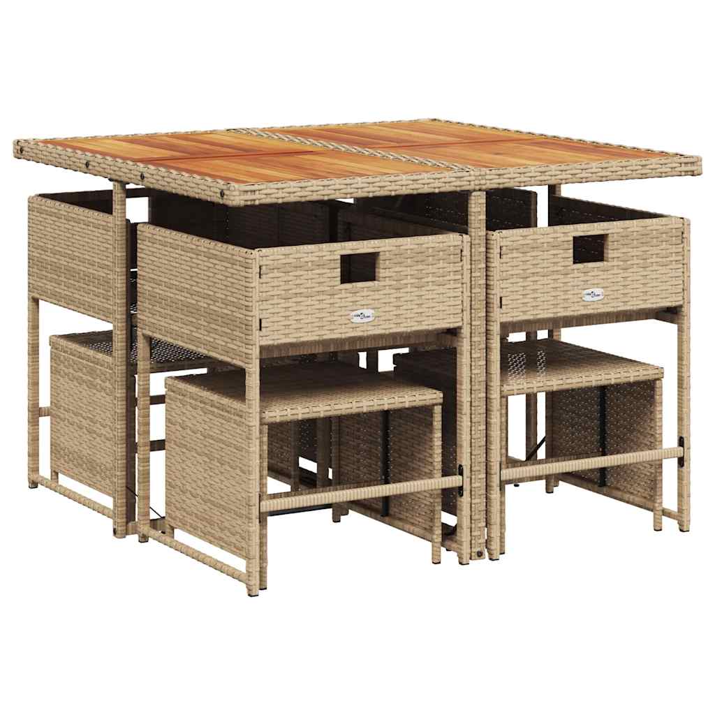 Set da Pranzo da Giardino 9 pz con Cuscini Beige in Polyrattan | homemem39