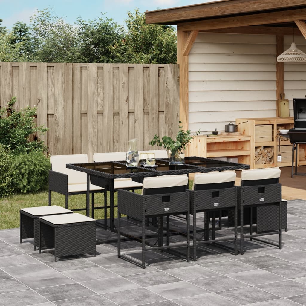 Set da Pranzo da Giardino 11 pz con Cuscini in Polyrattan Nero - homemem39