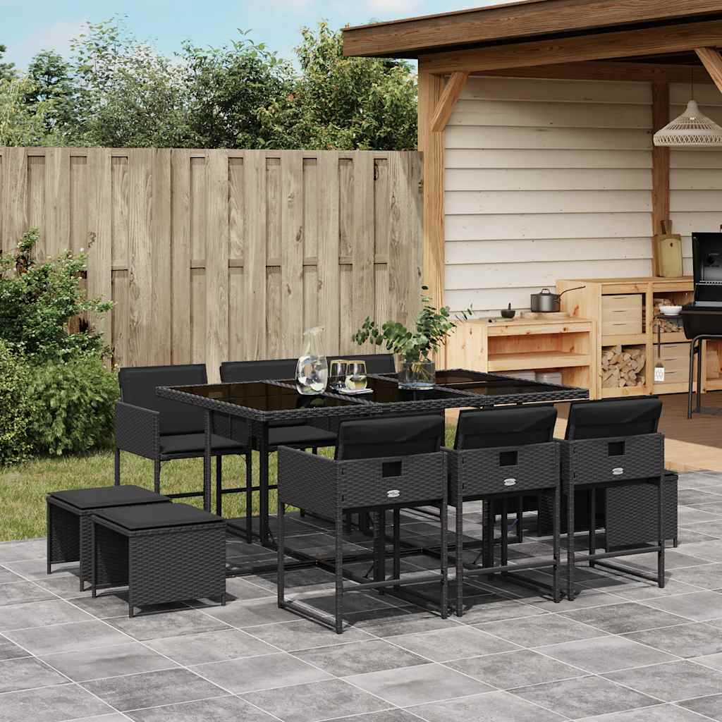 Set da Pranzo da Giardino 11 pz con Cuscini in Polyrattan Nero | homemem39