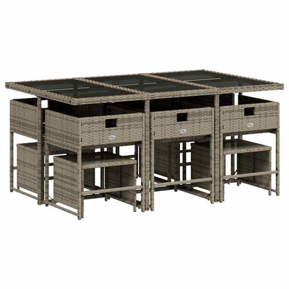 Set da Pranzo da Giardino 11pz con Cuscini in Polyrattan Grigio | homemem39