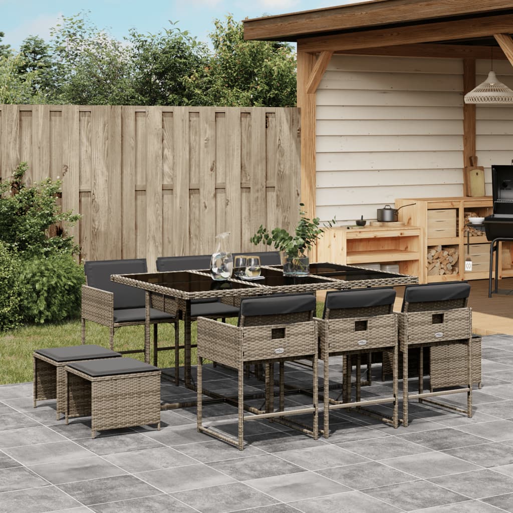 Set da Pranzo da Giardino 11pz con Cuscini in Polyrattan Grigio - homemem39