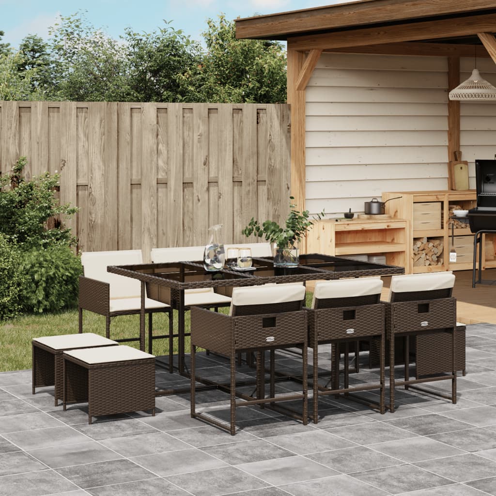 Set da Pranzo da Giardino 11 pz con Cuscini Polyrattan Marrone - homemem39