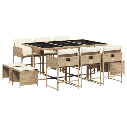 Set da Pranzo da Giardino 11 pz con Cuscini Beige in Polyrattan | homemem39
