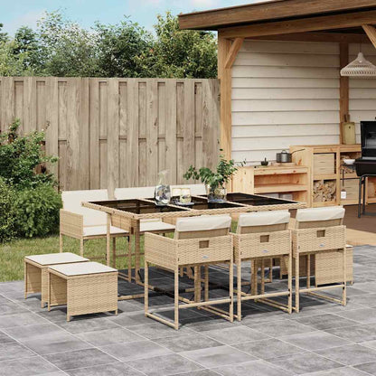 Set da Pranzo da Giardino 11 pz con Cuscini Beige in Polyrattan | homemem39