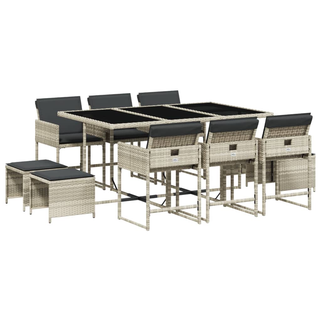 Set Pranzo Giardino 11pz con Cuscini Grigio Chiaro Polyrattan - homemem39