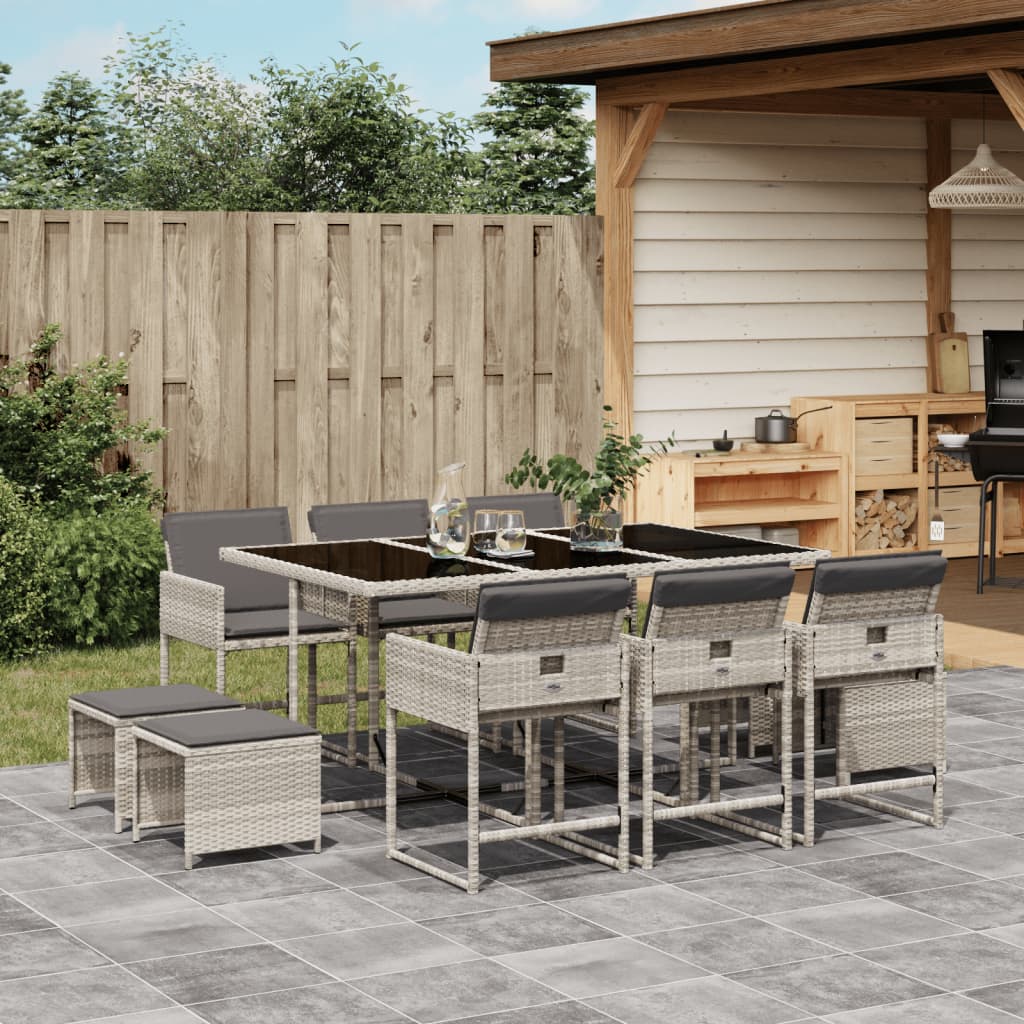 Set Pranzo Giardino 11pz con Cuscini Grigio Chiaro Polyrattan - homemem39