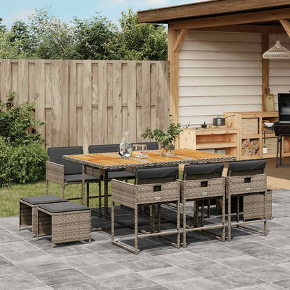 Set da Pranzo da Giardino 11pz con Cuscini in Polyrattan Grigio | homemem39