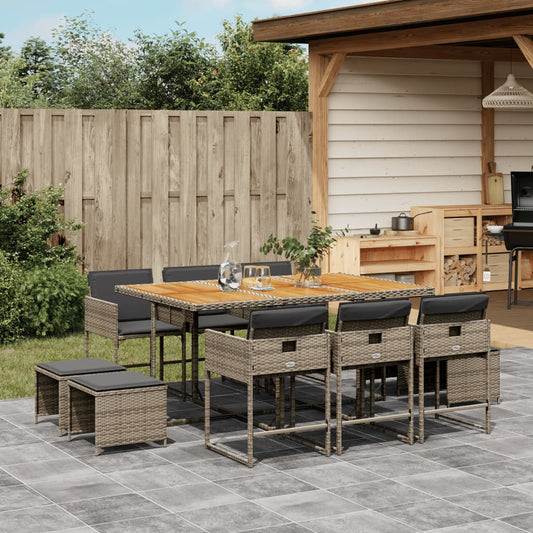 Set da Pranzo da Giardino 11pz con Cuscini in Polyrattan Grigio - homemem39