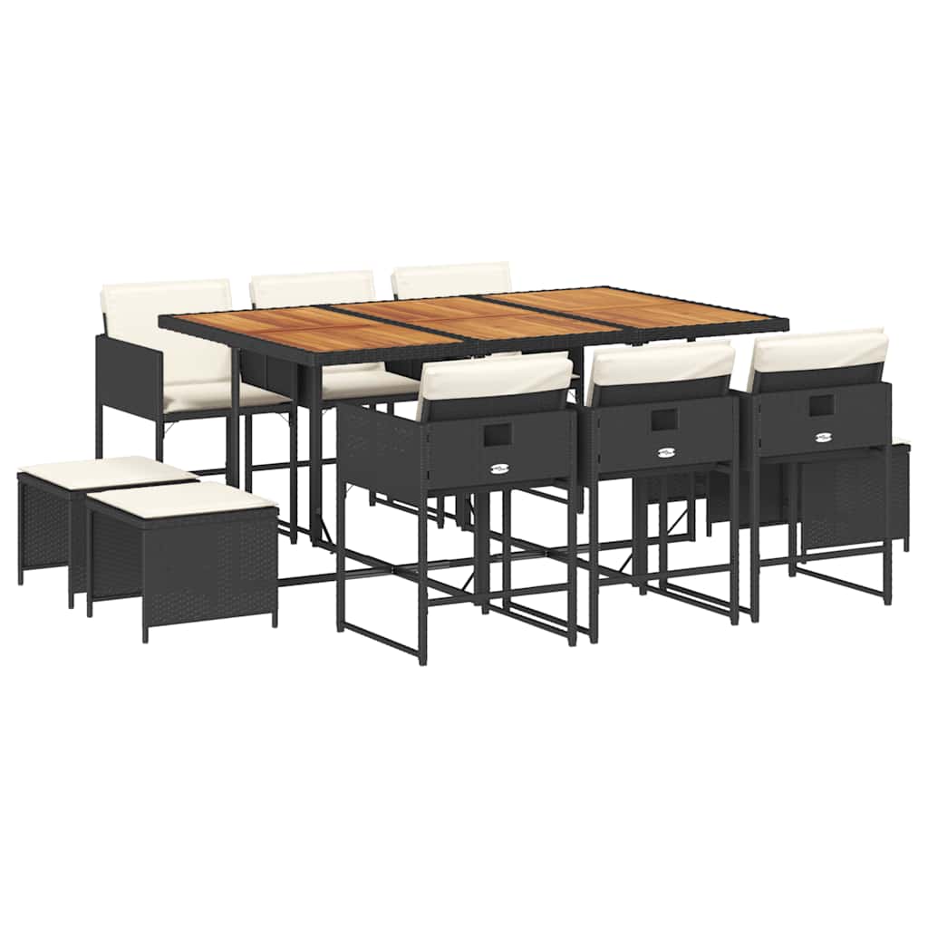 Set da Pranzo da Giardino 11 pz con Cuscini in Polyrattan Nero | homemem39