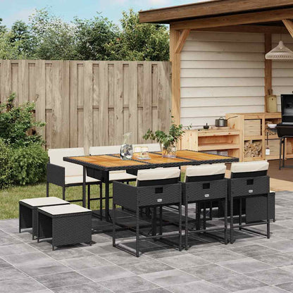 Set da Pranzo da Giardino 11 pz con Cuscini in Polyrattan Nero | homemem39