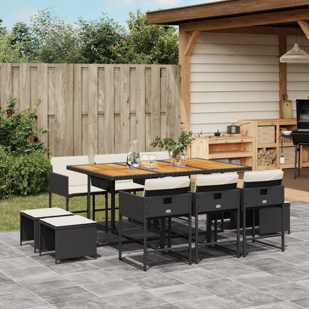 Set da Pranzo da Giardino 11 pz con Cuscini in Polyrattan Nero - homemem39