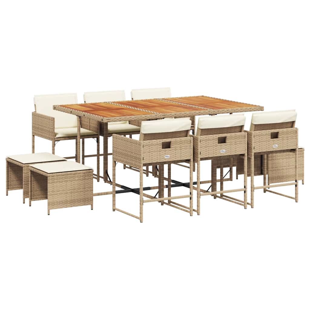 Set da Pranzo da Giardino 11 pz con Cuscini Beige in Polyrattan | homemem39