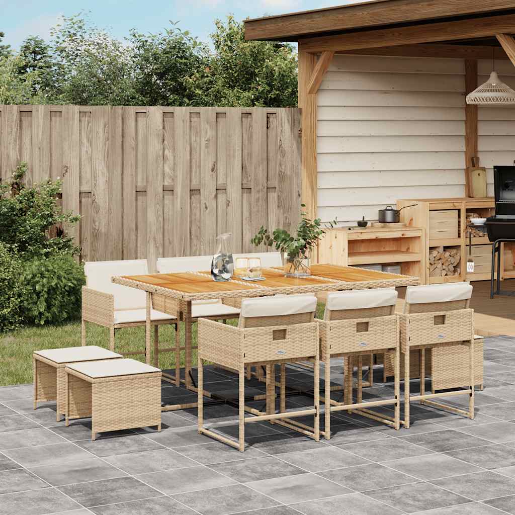 Set da Pranzo da Giardino 11 pz con Cuscini Beige in Polyrattan | homemem39