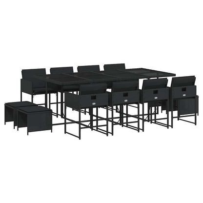 Set da Pranzo da Giardino 13pz con Cuscini Nero in Polyrattan | homemem39