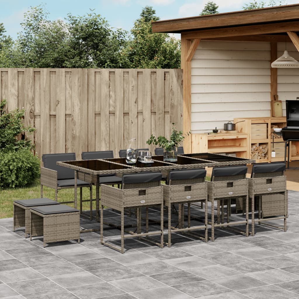 Set da Pranzo da Giardino 13pz con Cuscini Grigio in Polyrattan - homemem39