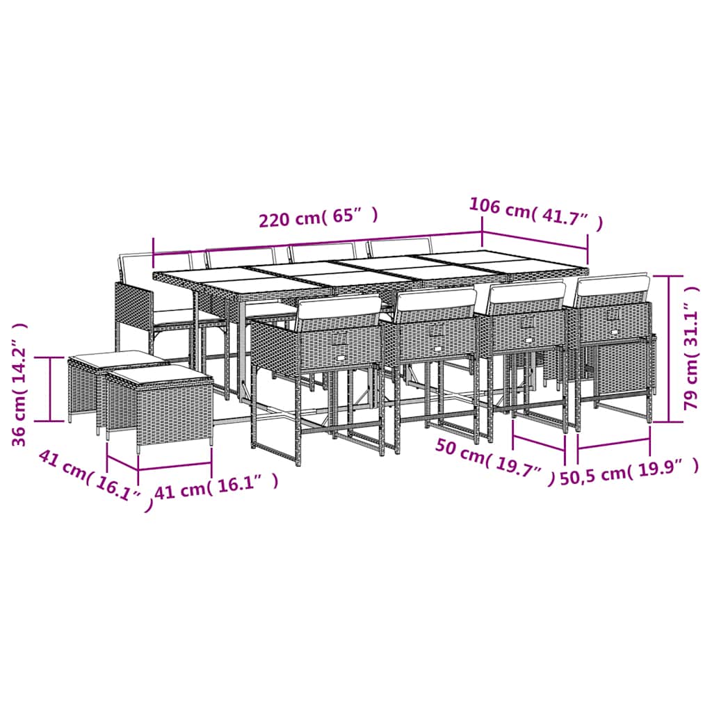 Set da Pranzo da Giardino 13pz con Cuscini Marrone Polyrattan | homemem39