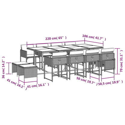 Set da Pranzo da Giardino 13pz con Cuscini Marrone Polyrattan | homemem39
