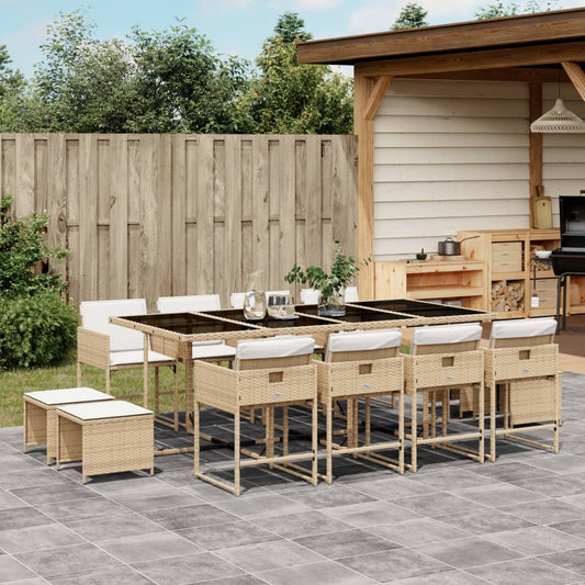 Set da Pranzo da Giardino 13 pz con Cuscini Beige in Polyrattan - homemem39