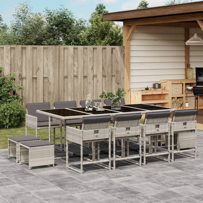 Set da Pranzo da Giardino 13pz con Cuscini Grigio in Polyrattan - homemem39