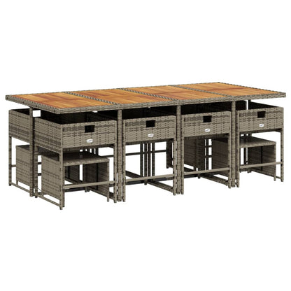 Set da Pranzo da Giardino 13pz con Cuscini Grigio in Polyrattan - homemem39