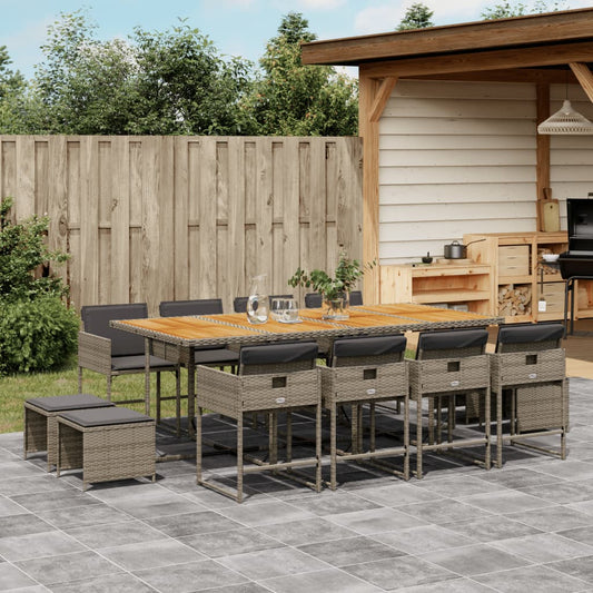 Set da Pranzo da Giardino 13pz con Cuscini Grigio in Polyrattan - homemem39