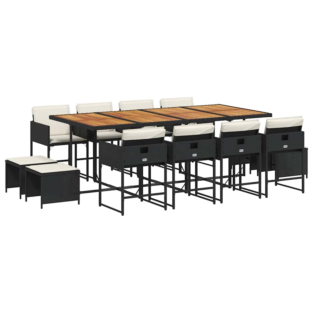 Set da Pranzo da Giardino 13pz con Cuscini Nero in Polyrattan | homemem39