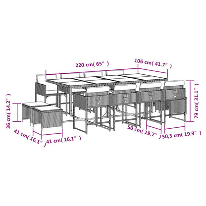 Set da Pranzo da Giardino 13pz con Cuscini Nero in Polyrattan | homemem39
