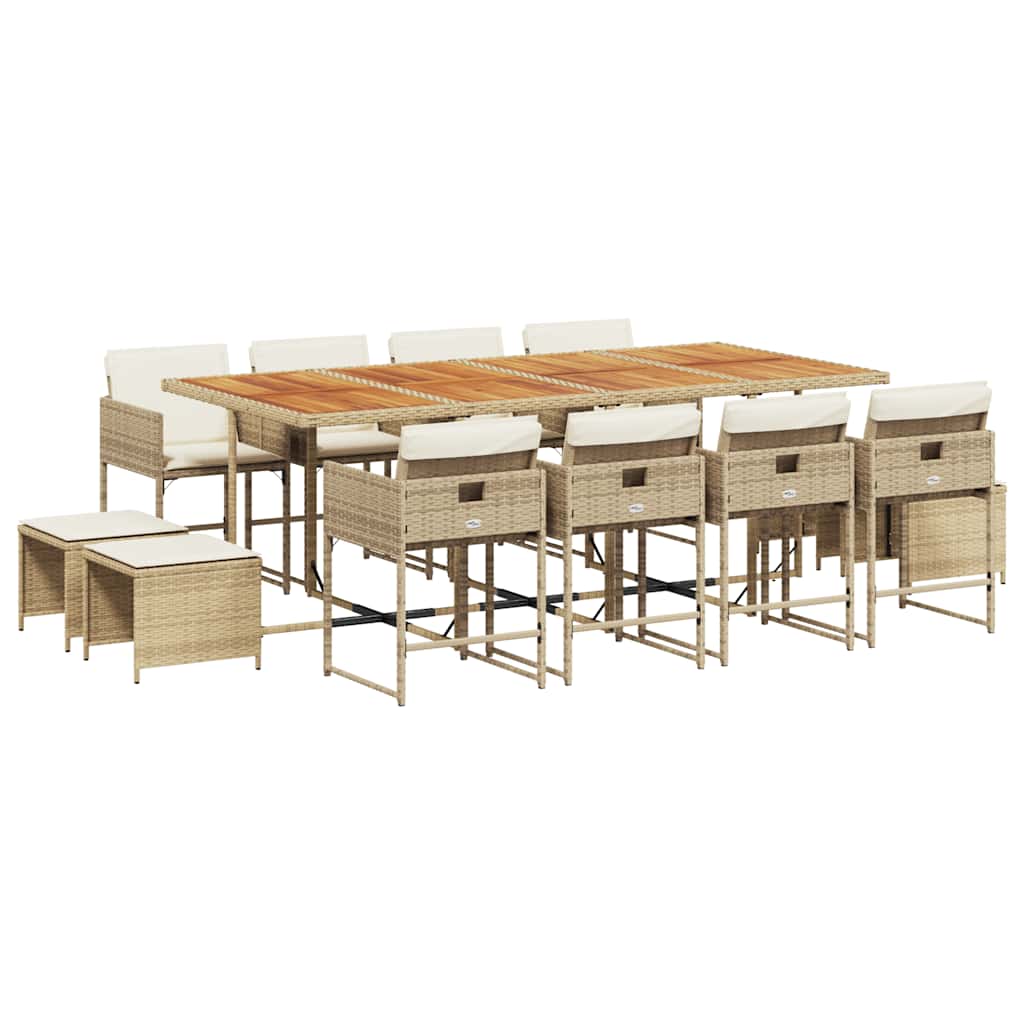 Set da Pranzo da Giardino 13 pz con Cuscini Beige in Polyrattan | homemem39