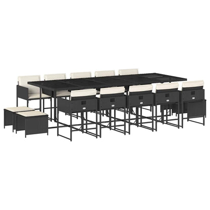 Set da Pranzo da Giardino 15 pz con Cuscini Nero in Polyrattan | homemem39