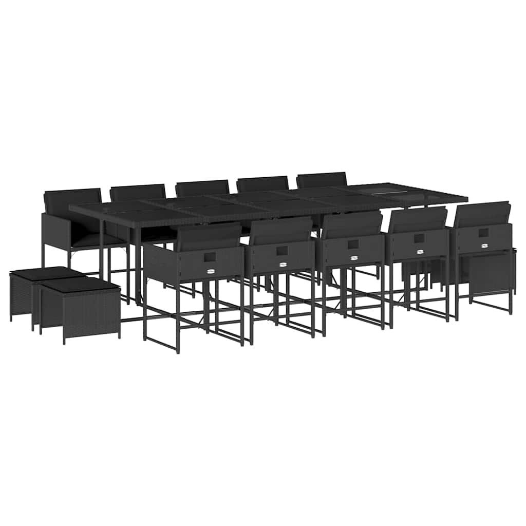 Set da Pranzo da Giardino 15 pz con Cuscini Nero in Polyrattan | homemem39