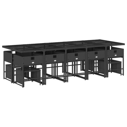 Set da Pranzo da Giardino 15 pz con Cuscini Nero in Polyrattan - homemem39