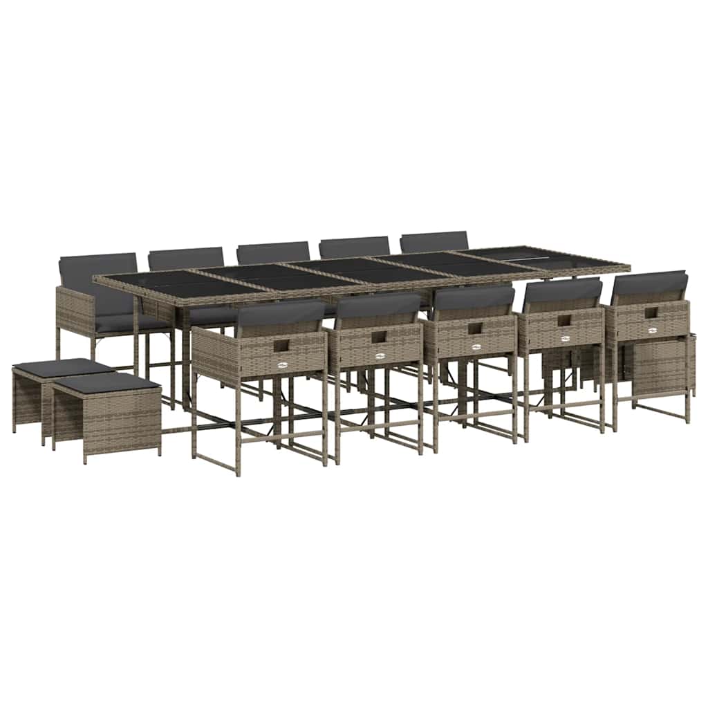 Set da Pranzo da Giardino 15 pz con Cuscini Grigio Polyrattan | homemem39