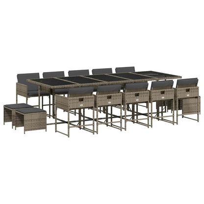Set da Pranzo da Giardino 15 pz con Cuscini Grigio Polyrattan | homemem39