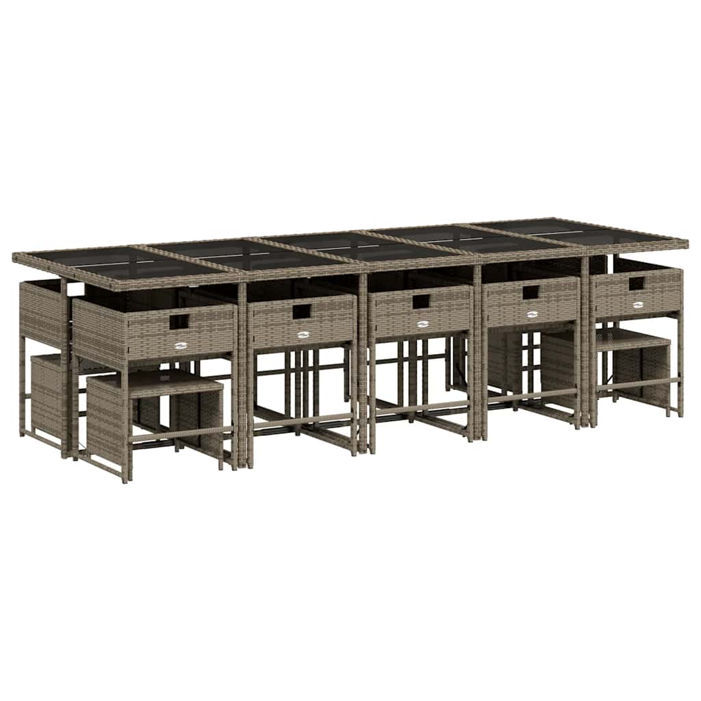 Set da Pranzo da Giardino 15 pz con Cuscini Grigio Polyrattan | homemem39