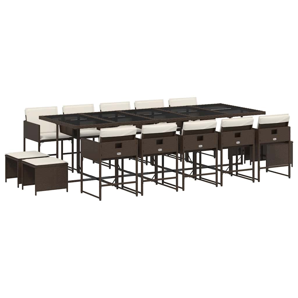 Set da Pranzo da Giardino 15 pz con Cuscini Marrone Polyrattan | homemem39
