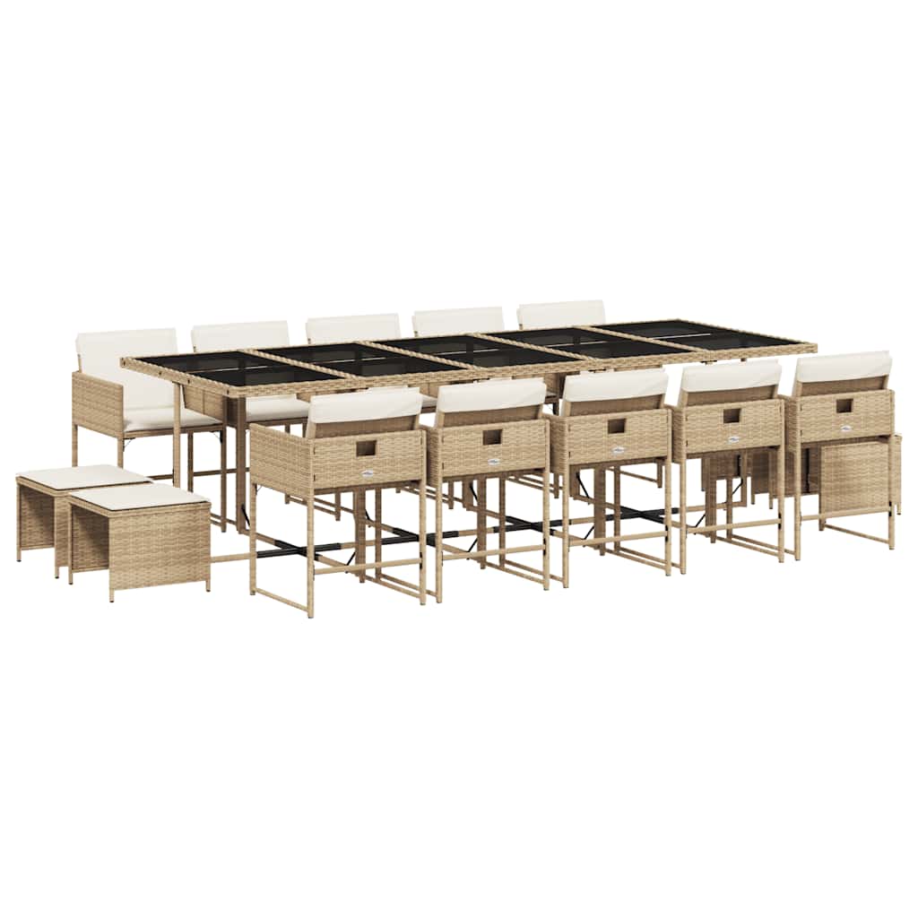 Set da Pranzo da Giardino 15 pz con Cuscini Beige in Polyrattan | homemem39
