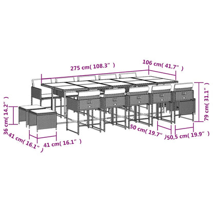 Set da Pranzo da Giardino 15 pz con Cuscini Beige in Polyrattan | homemem39