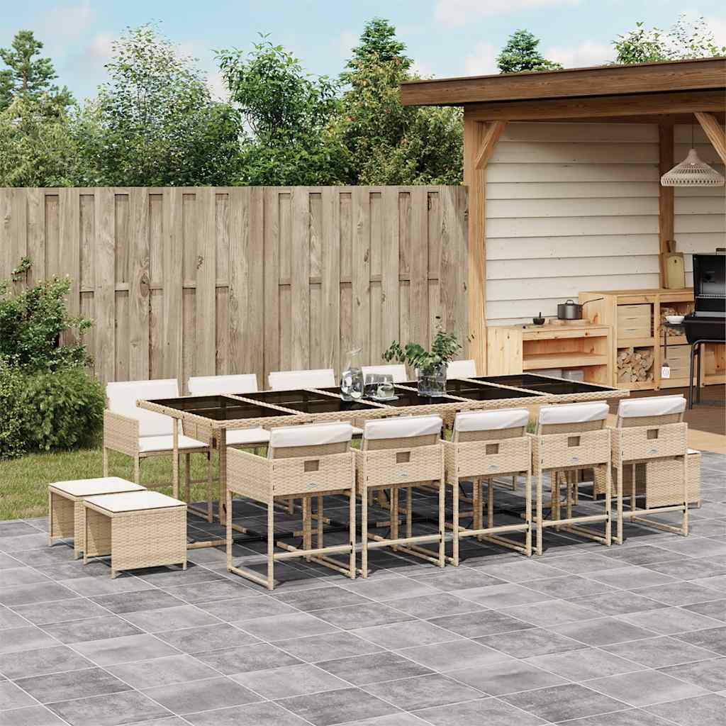 Set da Pranzo da Giardino 15 pz con Cuscini Beige in Polyrattan | homemem39