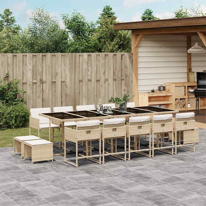 Set da Pranzo da Giardino 15 pz con Cuscini Beige in Polyrattan | homemem39