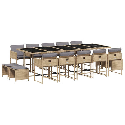 Set Pranzo da Giardino 15 pz con Cuscini Beige Misto Polyrattan | homemem39