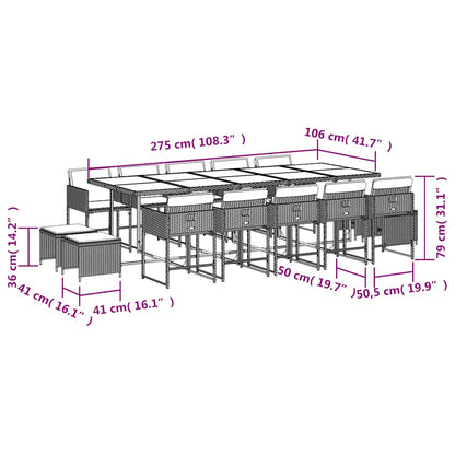 Set Pranzo da Giardino 15 pz con Cuscini Beige Misto Polyrattan | homemem39