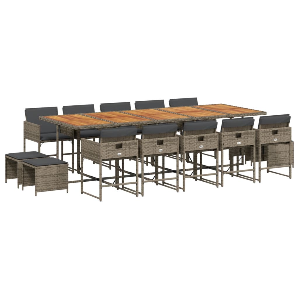 Set da Pranzo da Giardino 15 pz con Cuscini Grigio Polyrattan - homemem39