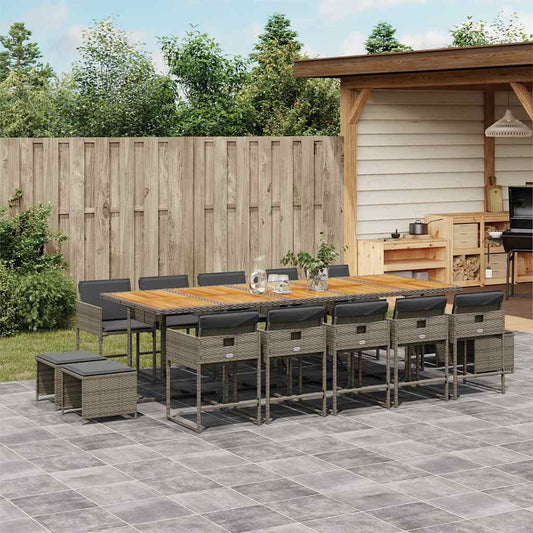 Set da Pranzo da Giardino 15 pz con Cuscini Grigio Polyrattan | homemem39