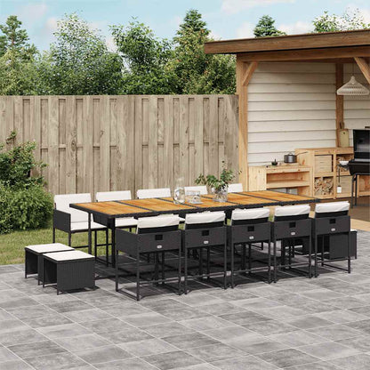 Set da Pranzo da Giardino 15 pz con Cuscini Nero in Polyrattan | homemem39
